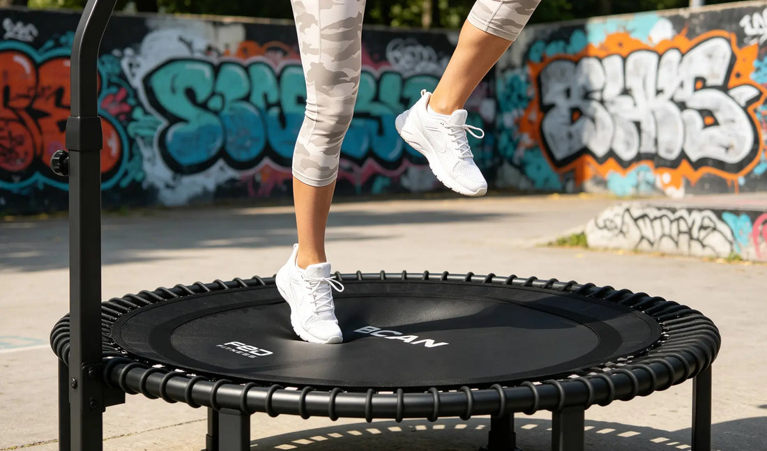 Bouncing on the mini trampoline