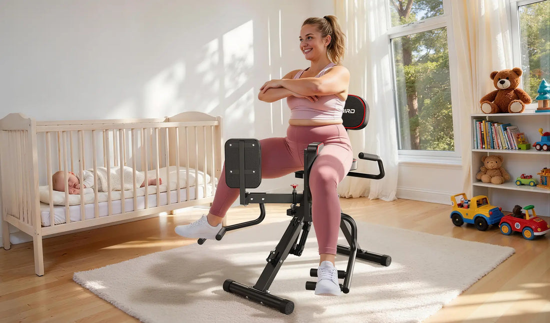 A woman is exercising her hip adductor muscles on a hip adduction machine.