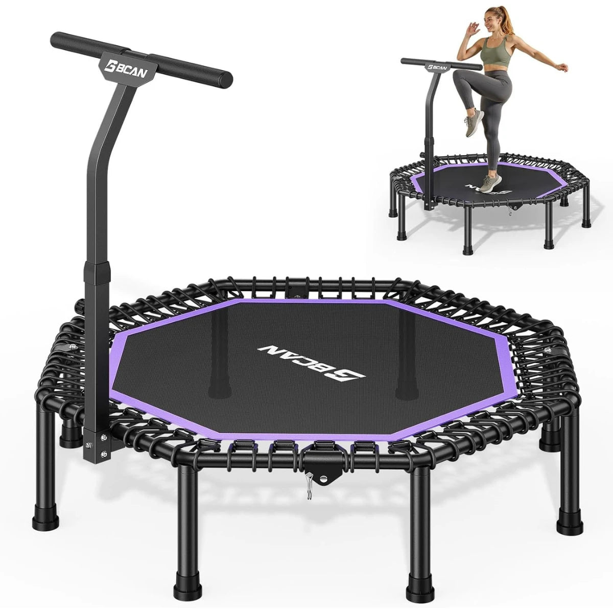 Bcan 51" Octagonal Foldable Trampoline with T-Adjustable Handlebar