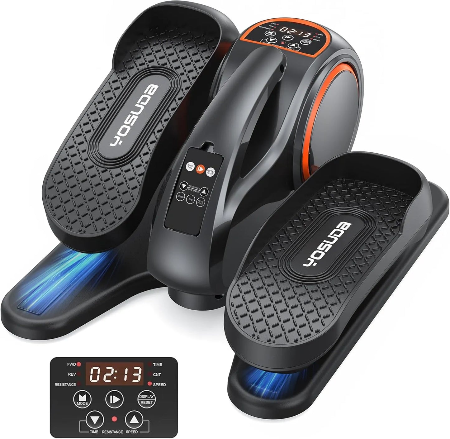 Pair of black vibration plates with digital display and control panel on a white background