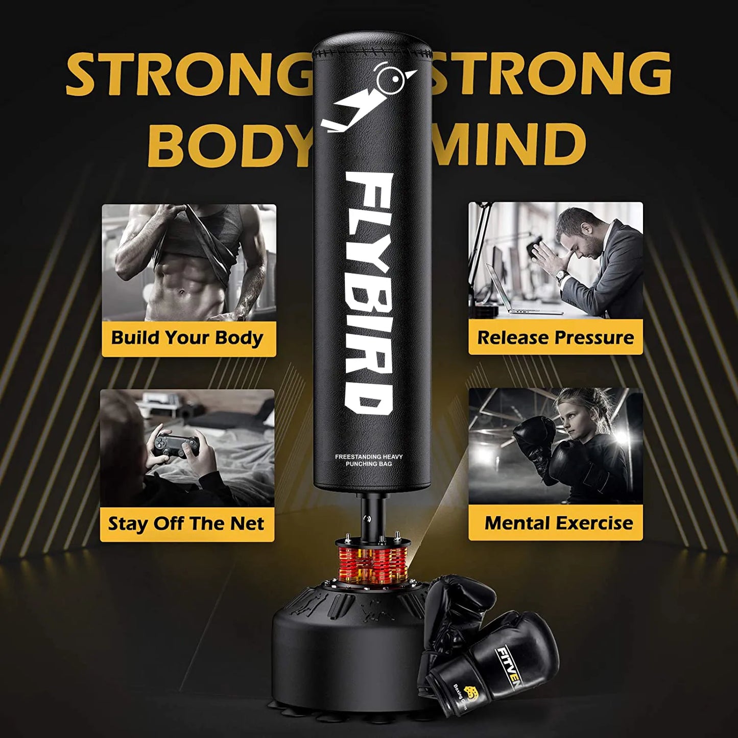Flybird Freestanding Punching Bag with Boxing Gloves