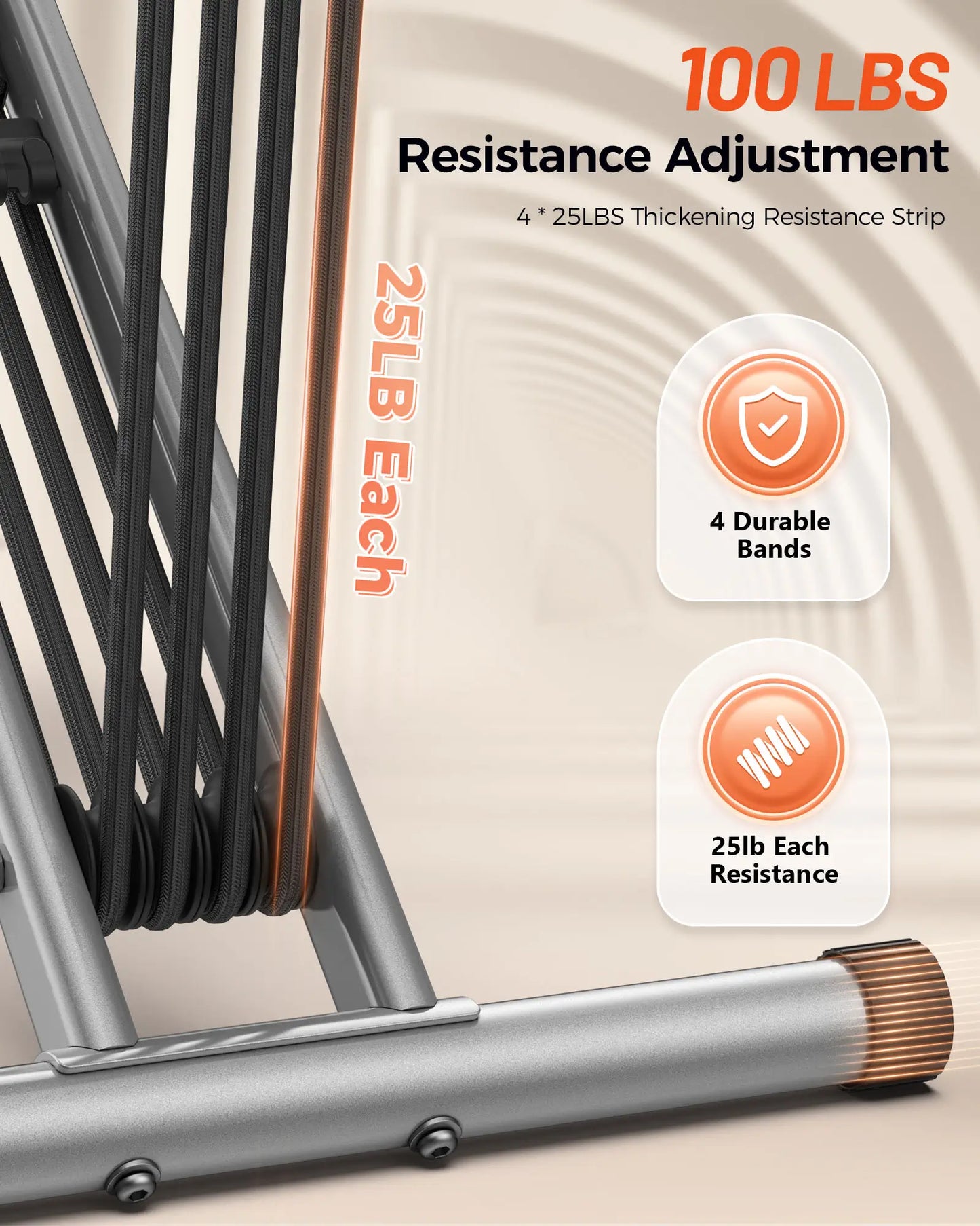 Resistance band system with resistance adjustment details on a beige background