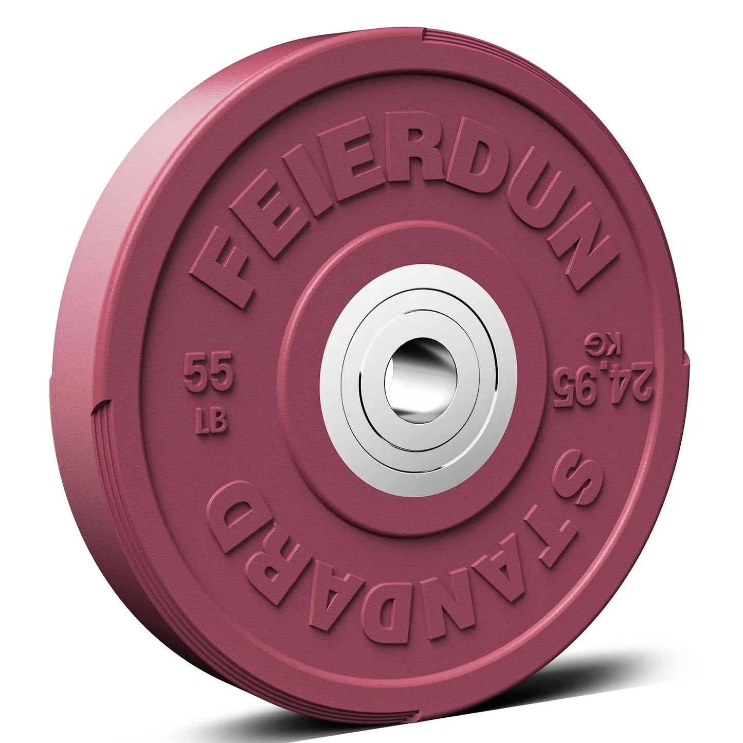 Red weight plate with 'FEIERDUN' branding on a white background