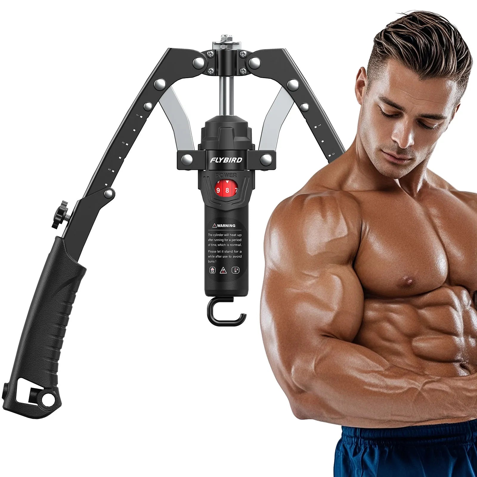 Electric bow with a muscular man on a white background