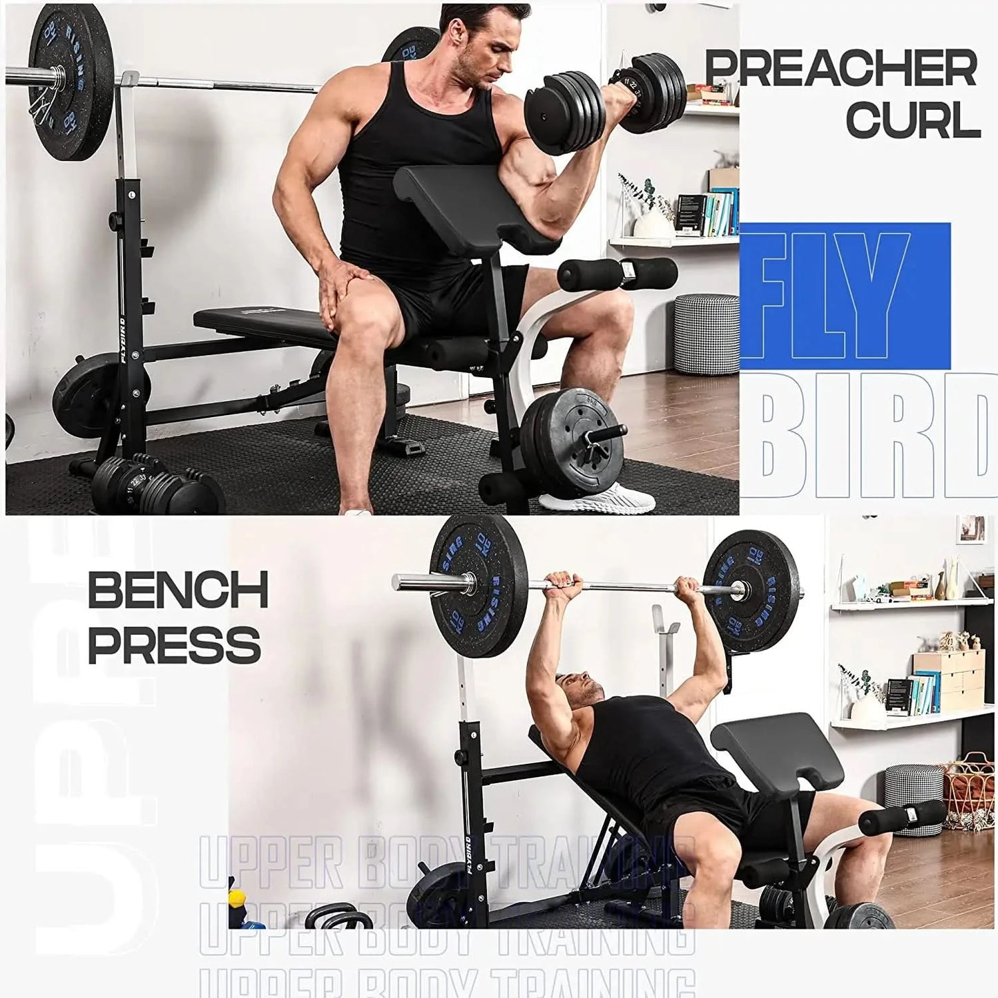 flybird standard weight bench 39inch with preacher curl pad