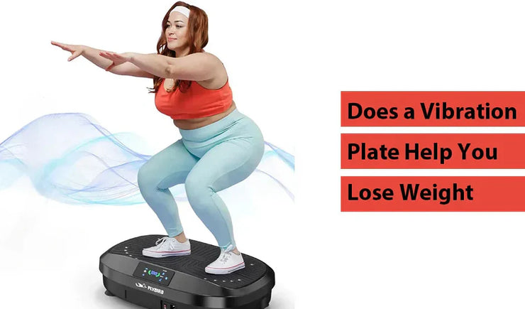 A fat girl exercises on a vibration plate
