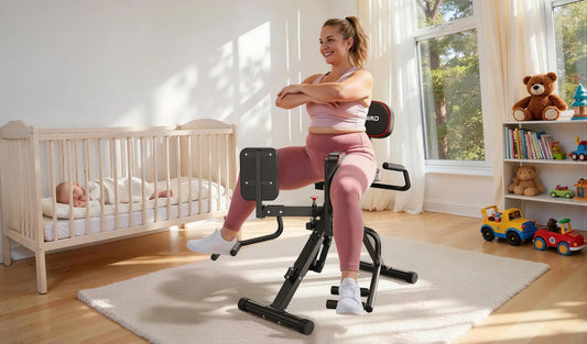 A woman is exercising her hip adductor muscles on a hip adduction machine.