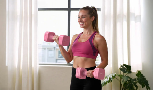 A woman exercising with dumbbells