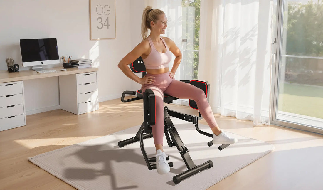A woman performs a hip abduction exercise targeting the hip abductor muscles