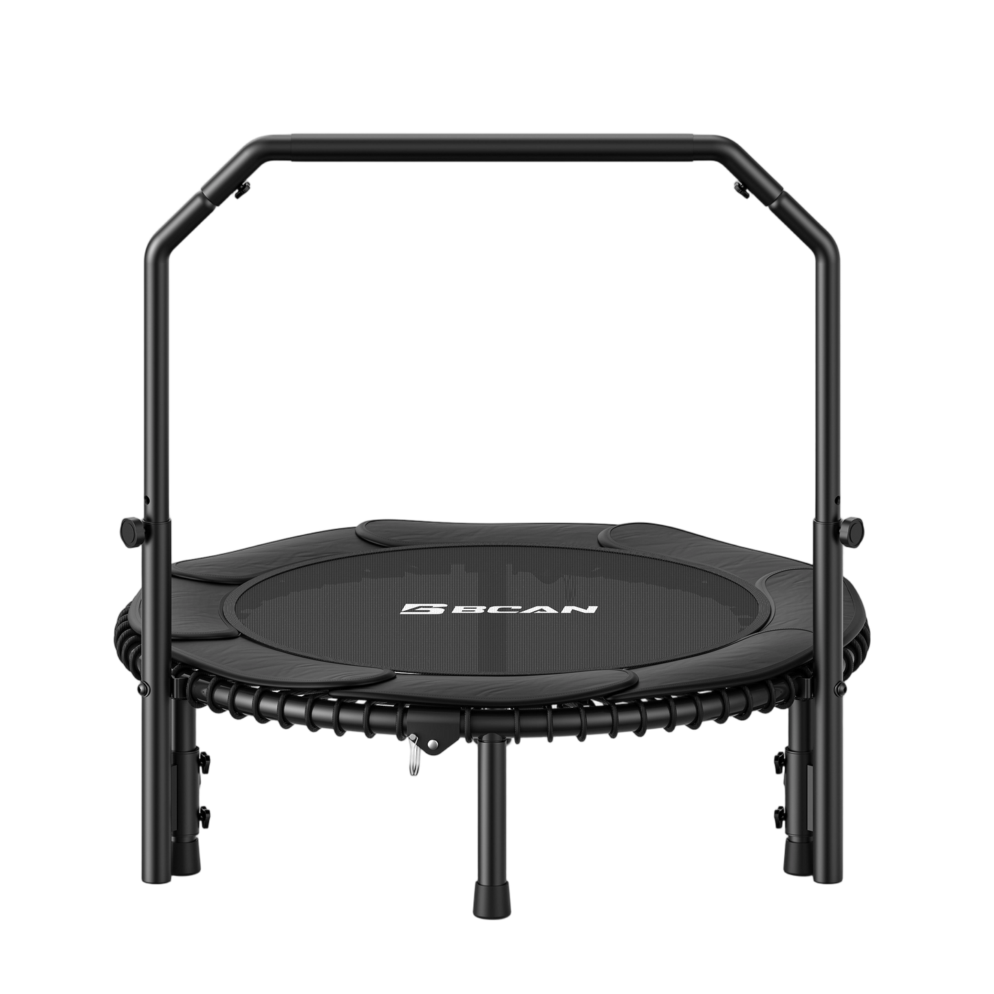 Black trampoline with handle on a white background