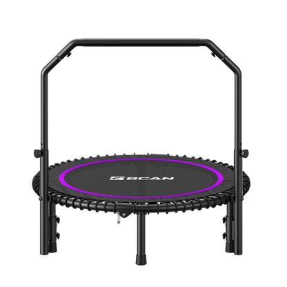 Black and purple trampoline with 'BCAN' branding on a white background