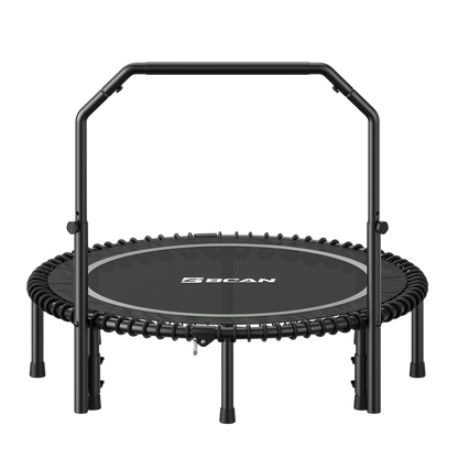 Black and green trampoline with 'BCAN' branding on a white background