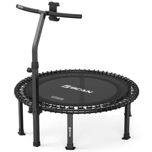 Black rebounder with handle on a white background