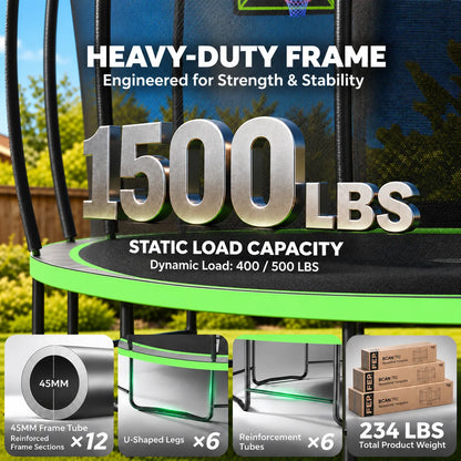 FED Fitness Bcan Series TR2 Heavy-Duty Outdoor Trampoline with Safety Enclosure & Basketball Hoop