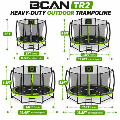 FED Fitness Bcan Series TR2 Heavy-Duty Outdoor Trampoline with Safety Enclosure & Basketball Hoop