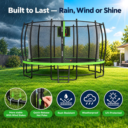 FED Fitness Bcan Series TR2 Heavy-Duty Outdoor Trampoline with Safety Enclosure & Basketball Hoop