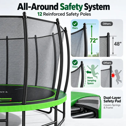 FED Fitness Bcan Series TR2 Heavy-Duty Outdoor Trampoline with Safety Enclosure & Basketball Hoop