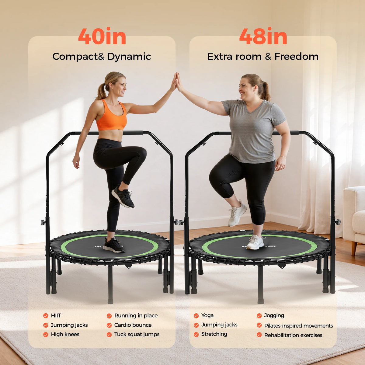FED Fitness Bcan Series BT2 Foldable Adult Mini Bungee Trampoline