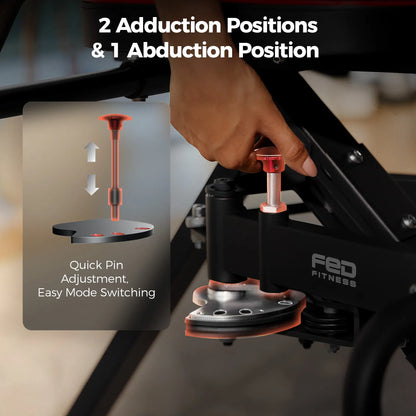 FED Fitness Flybird Series HA1 2-in-1 Hip Abductor and Adductor Machine has quick pin adjustment and easy mode switching