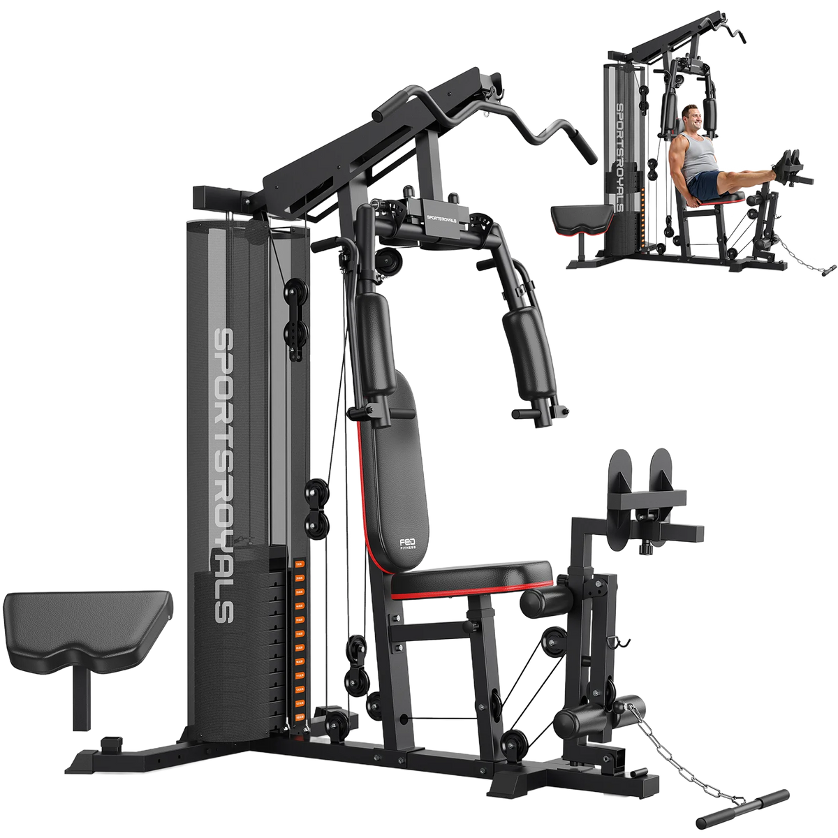 Gym equipment with multiple angles on a white background