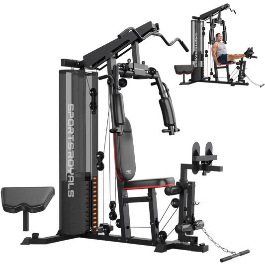 Gym equipment with multiple angles on a white background