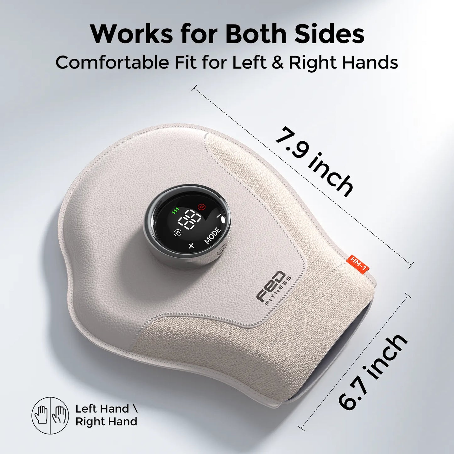 A handheld foot massager shown on a light gray background with text overlays indicating dimensions: 7.9 inch and 6.