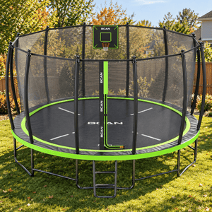 FED Fitness Bcan Series TR2 Heavy-Duty Outdoor Trampoline with Safety Enclosure & Basketball Hoop