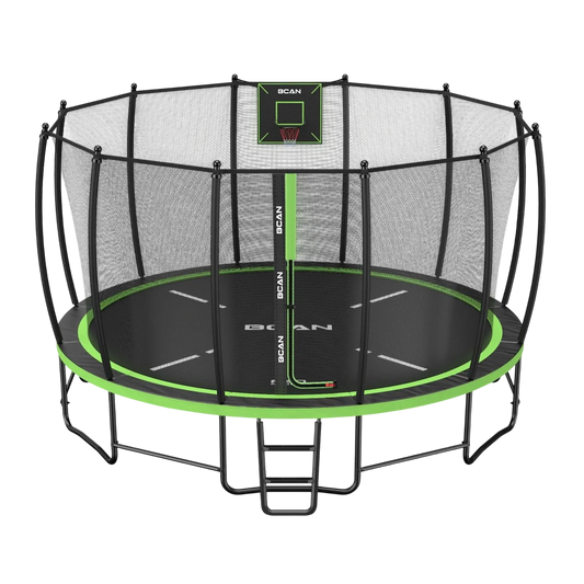 FED Fitness Bcan Series TR2 Heavy-Duty Outdoor Trampoline with Safety Enclosure & Basketball Hoop
