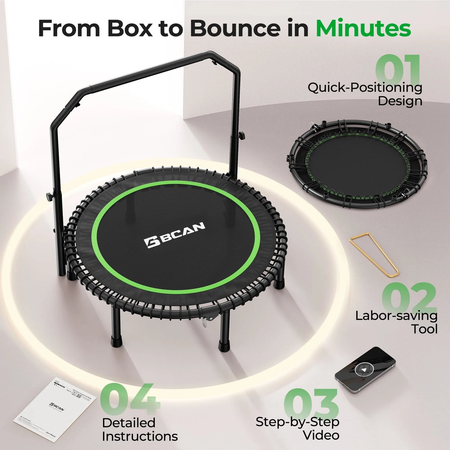 FED Fitness Bcan Series BT2 Foldable Adult Mini Bungee Trampoline