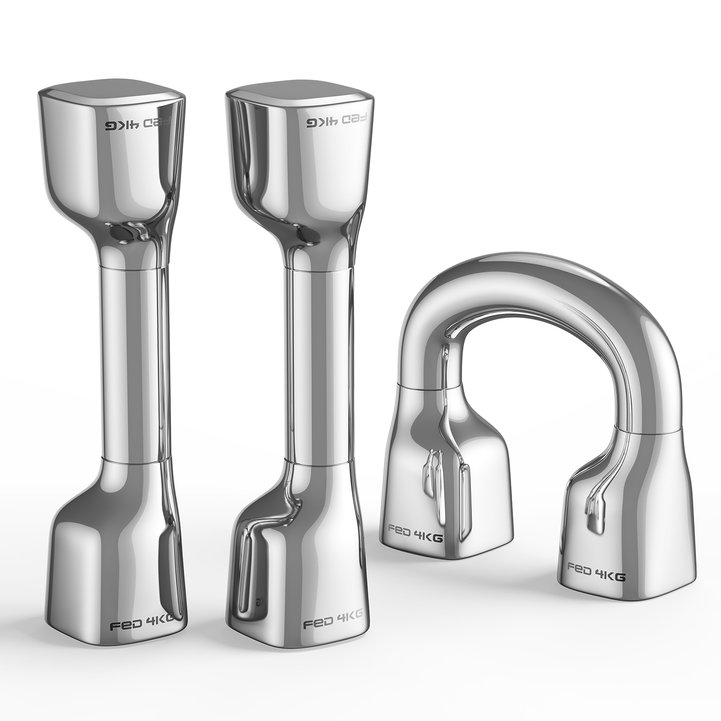 Set of chrome kitchen faucets on a white background