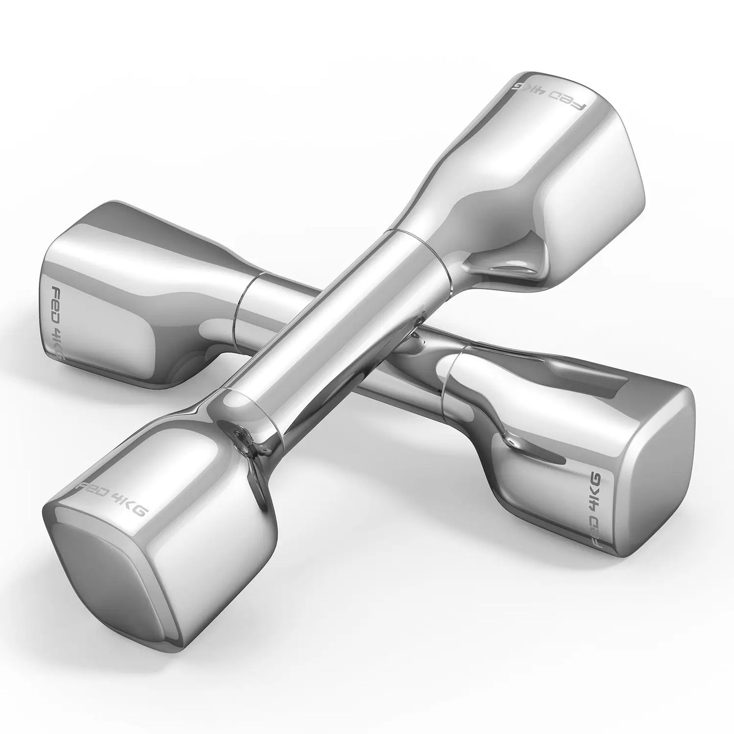 Pair of chrome dumbbells on a white background