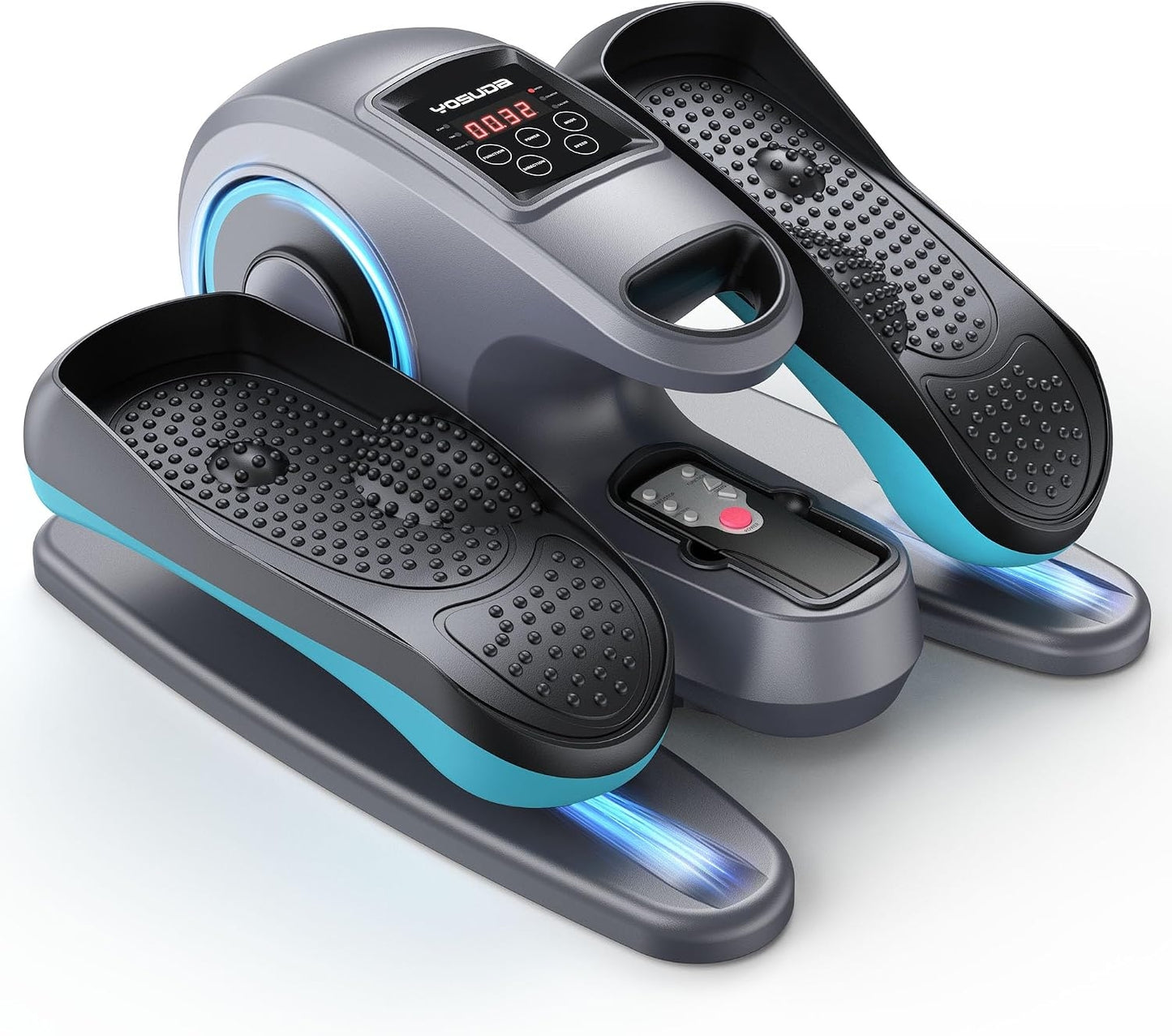 Gray and black foot care device with digital display on a white background