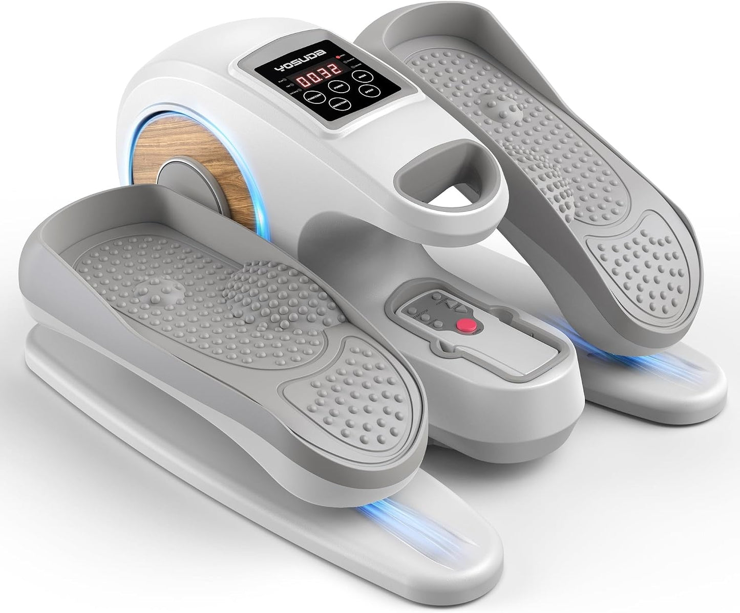 Pair of gray electronic foot massagers with digital displays on a white background