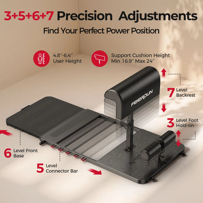 Adjustable fitness device with precision adjustments for user comfort and support.