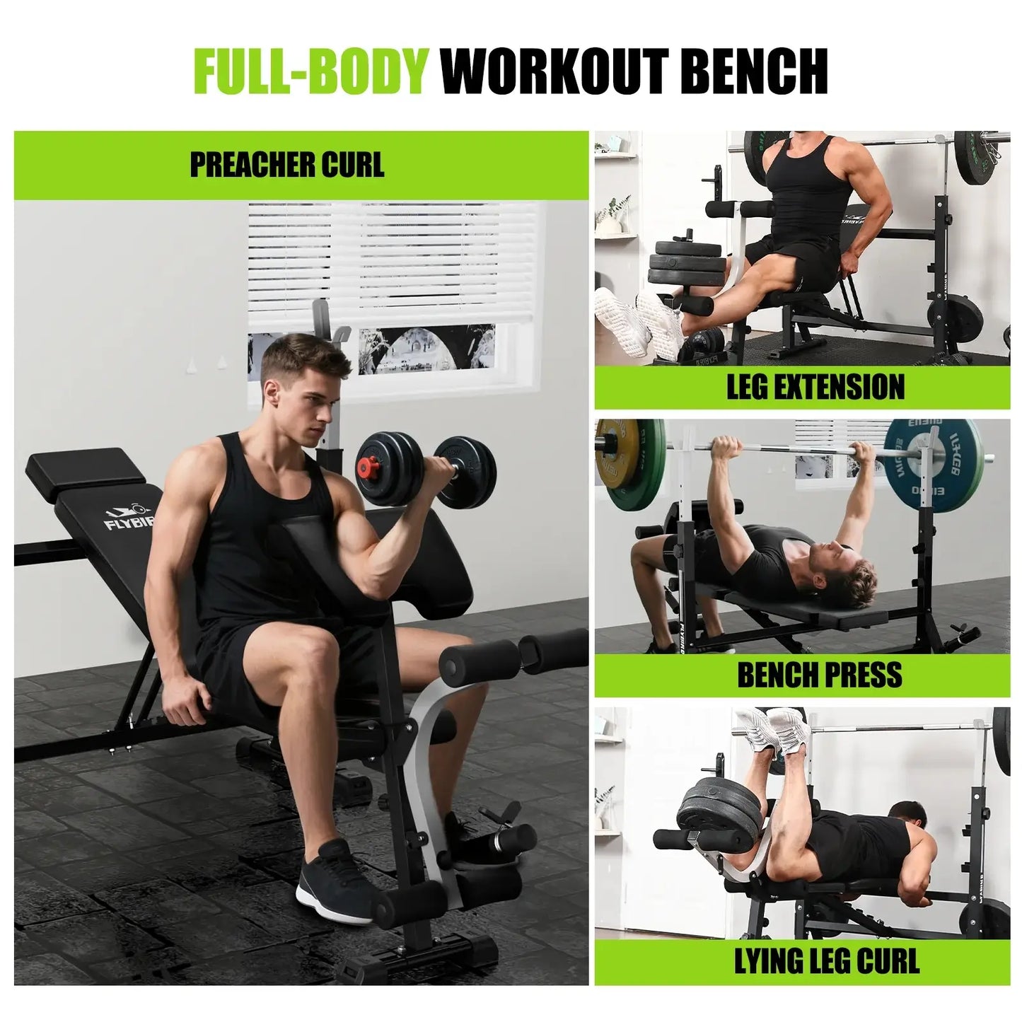 flybird olympic weight bench 47inch - bench press and leg trainer