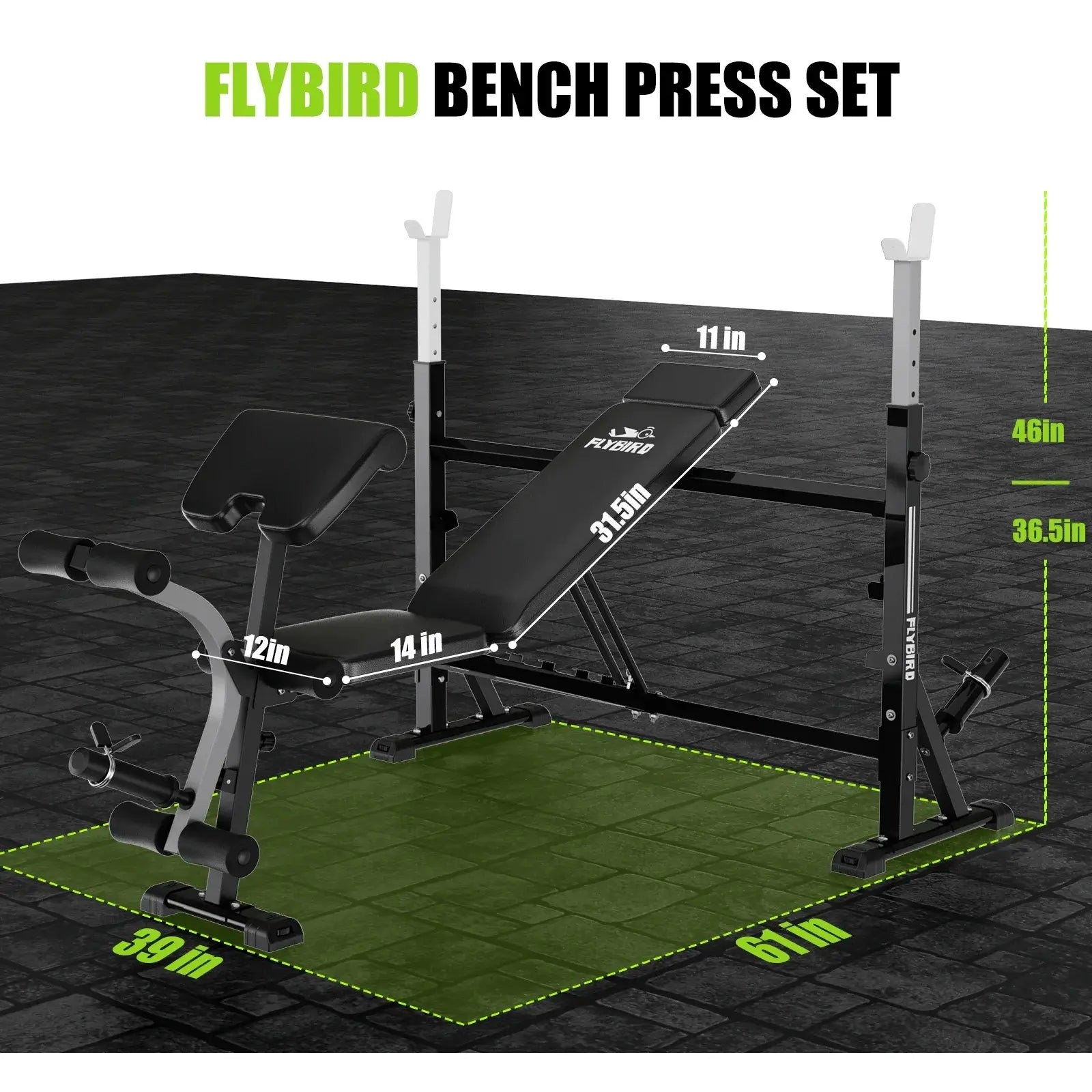 flybird olympic weight bench 47inch - footprint