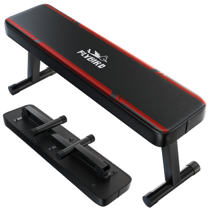Black and red weight bench with Flybiko branding on a white background