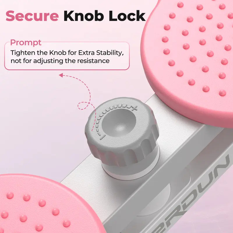 Gray knob lock with pink exercise equipment on a white background