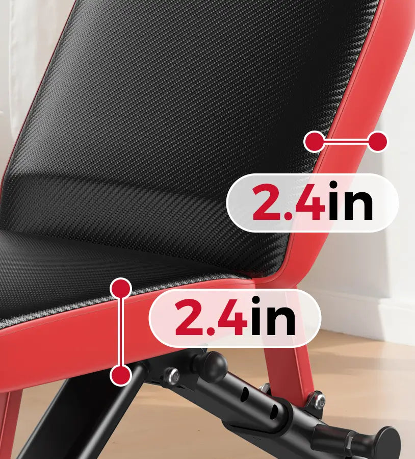 Red office chair with black mesh backrest and armrests, showing measurement details.