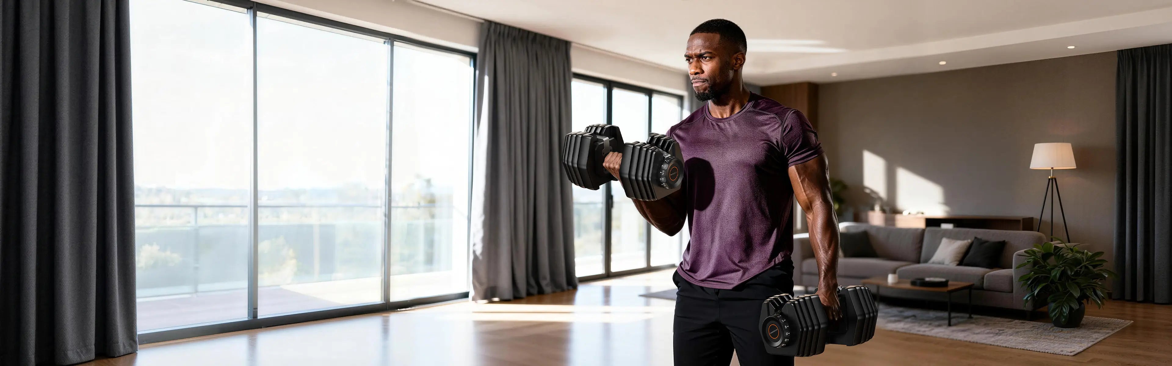 A man is performing standing dumbbell curls