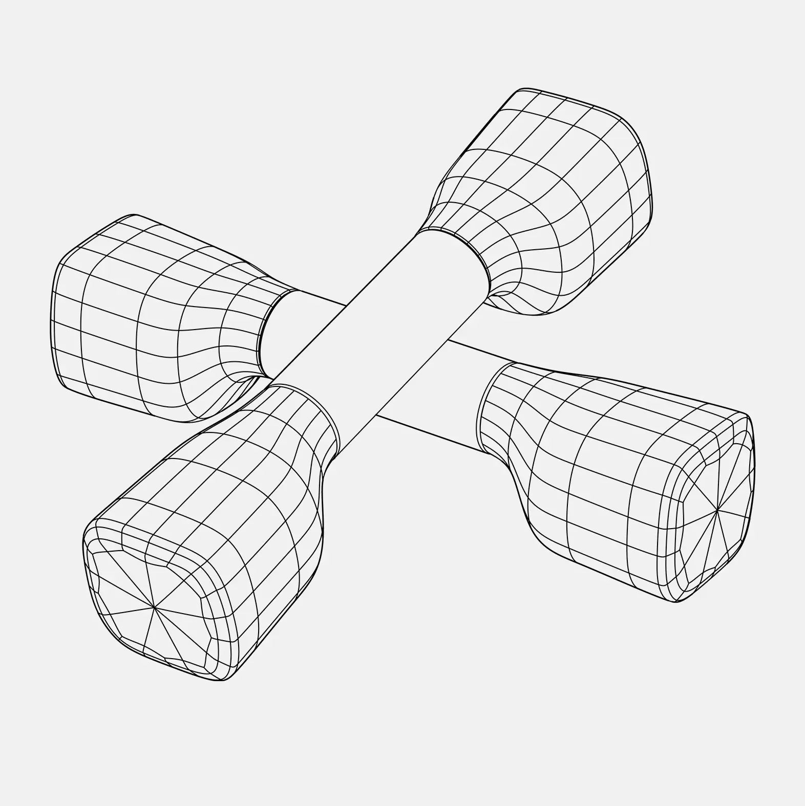 3D wireframe model of a dumbbell on a white background