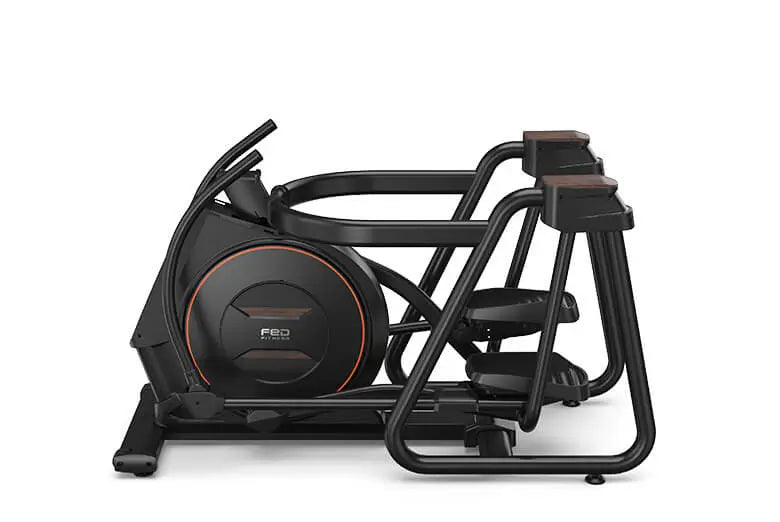 Black exercise bike with a large wheel on a white background