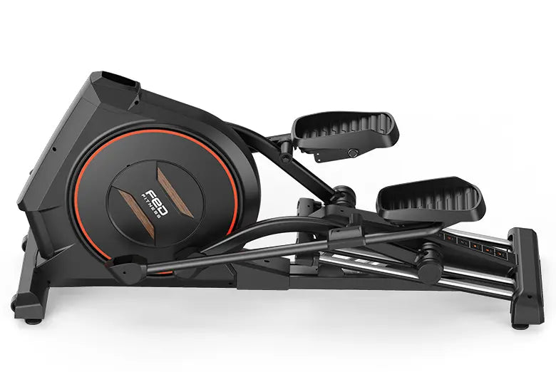 Black exercise bike with red accents on a white background