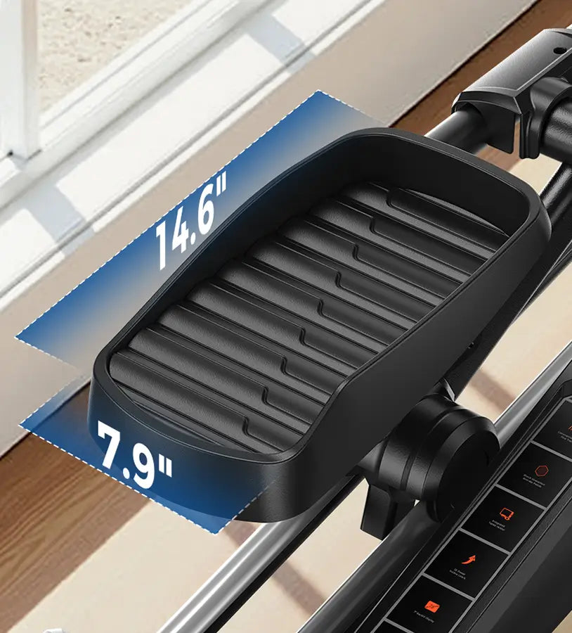 Black grill pan with dimensions labeled on a window sill