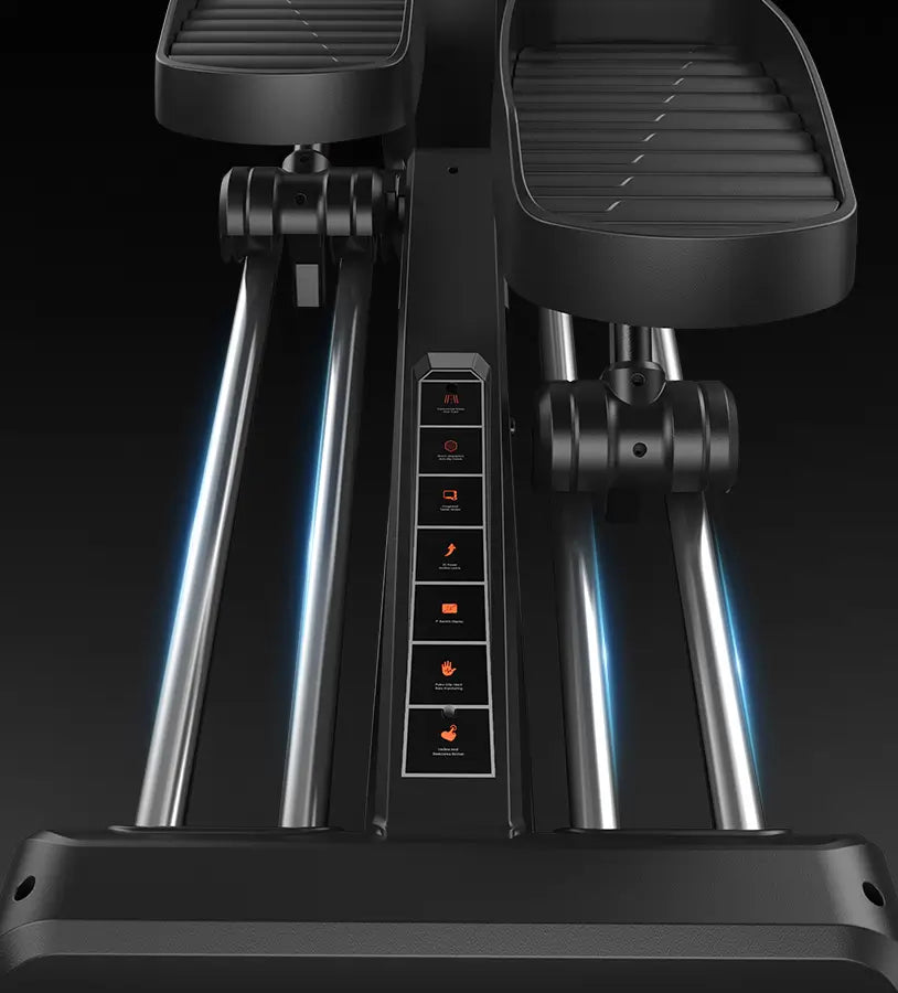 Black exercise踏步机 with digital display on a dark background