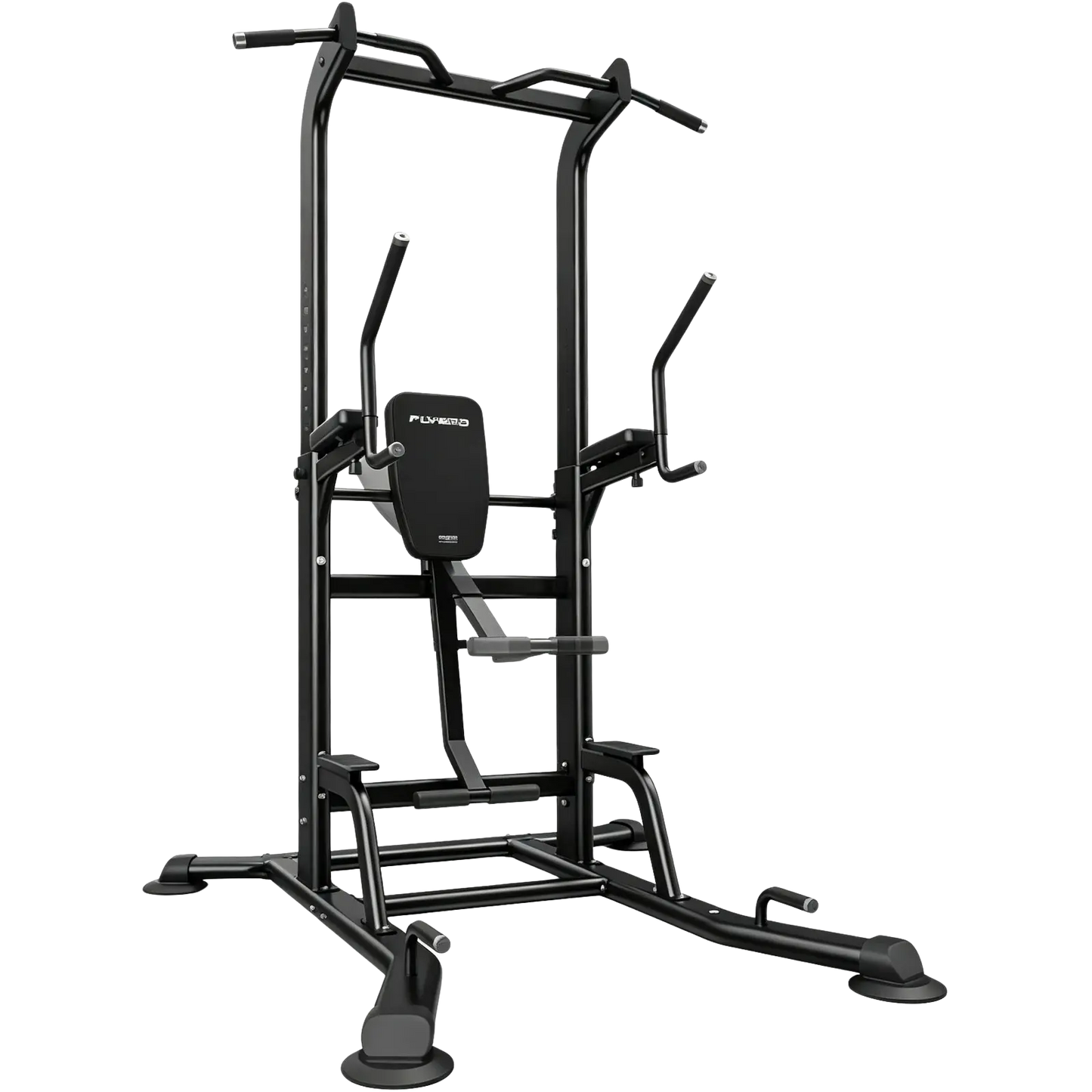 Black fitness power tower on a white background