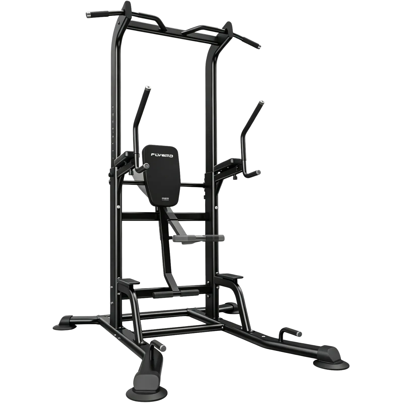 Black fitness power tower on a white background