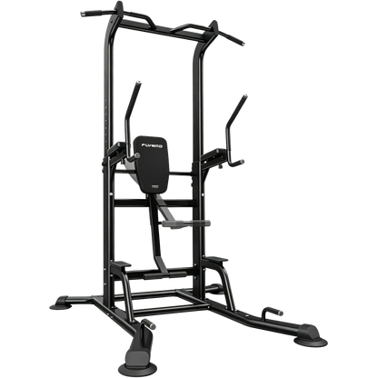 Black fitness power tower on a white background