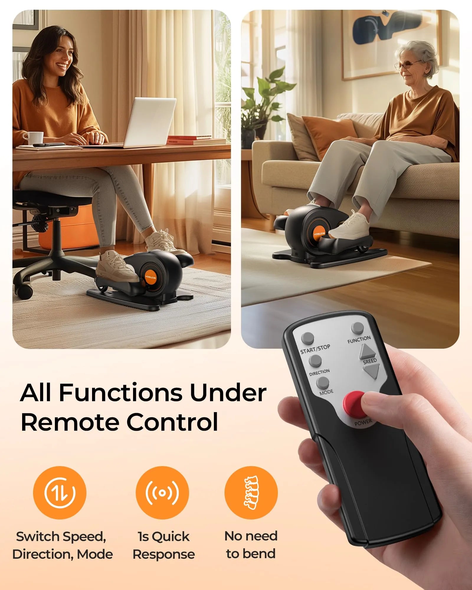 Exercise machine with remote control in a home setting