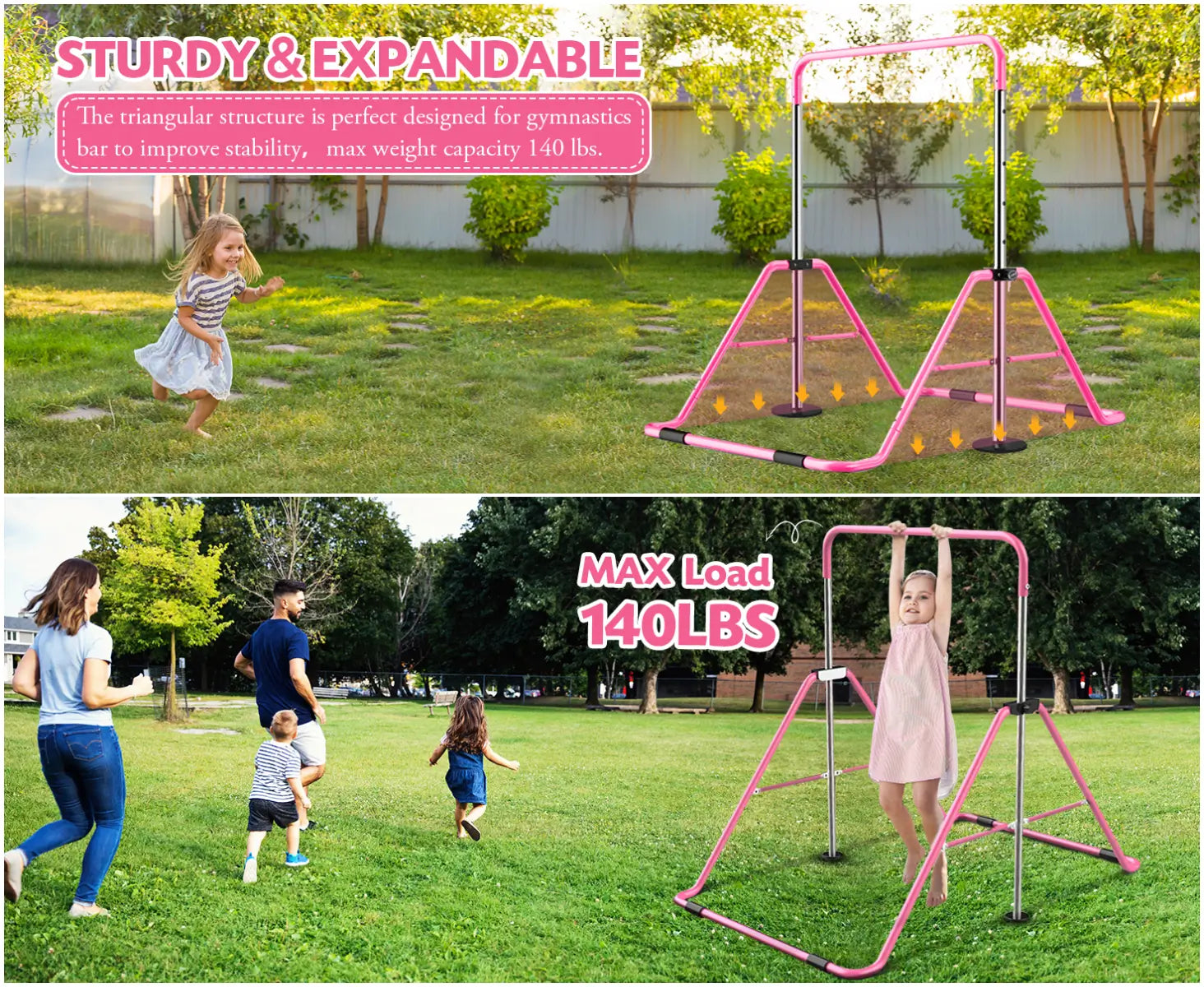 Sportsroyals Adjustable Height gymnastics bar for Kids-max load
 140lbs